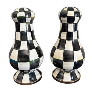 MacKenzie-Childs Courtly Check Lg Enamel Salt & Pepper Shakers 6.4" New No Box